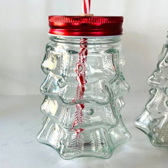 Amici Home Holiday Time 2 Clear Glass Christmas Tree Sipper with Red Lid Straw - Picture 3 of 14